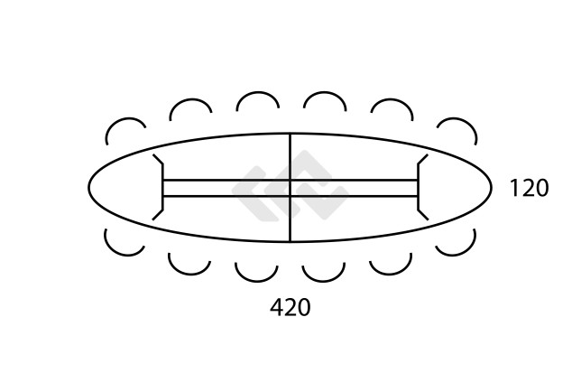 Vergadertafel Real ellips 420x120cm op 3 poten 