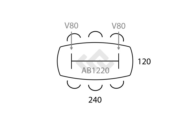 Vergadertafel 'V' Deens ovaal 240x120 cm
