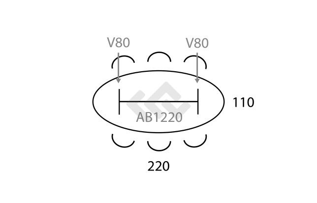 Vergadertafel 'V-leg' Ellips 220x110cm